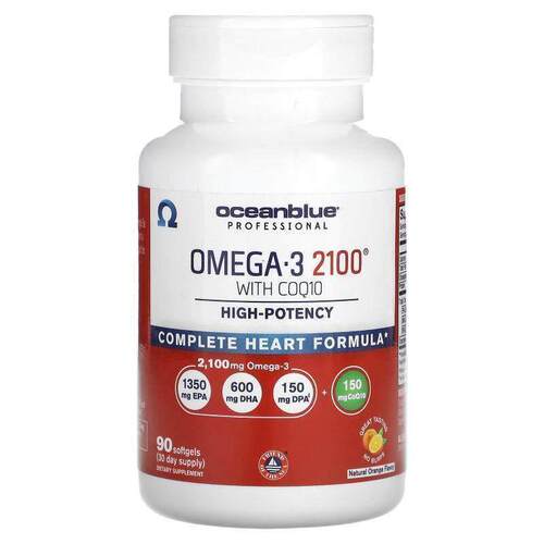 Ocean Blue,专业，Omega-3 2100含辅酶Q10，，天然橙色，90粒软胶