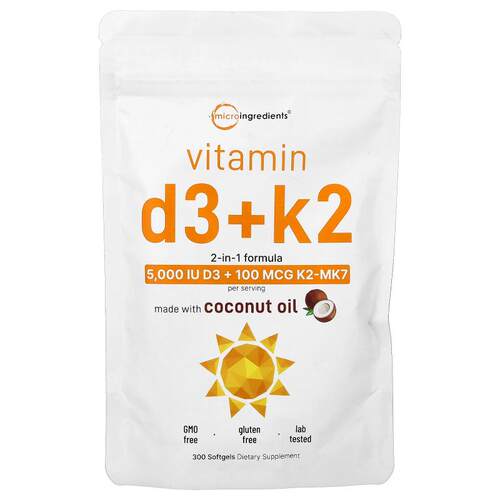 Micro Ingredients,维生素 D3 + K2，300 粒软胶囊