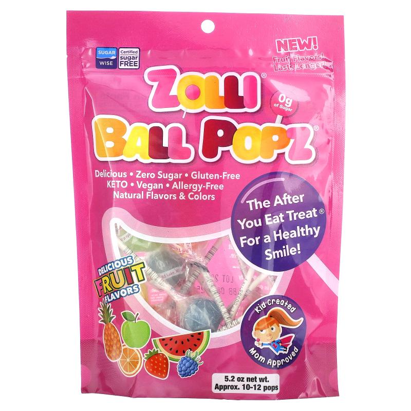 Zollipops,Zolli Ball Pops 果味棒棒糖，什锦味，10-12 个，5.2