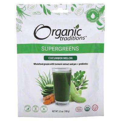 Organic Traditions,Supergreens, Cucumber Melon , 3.5 oz (100