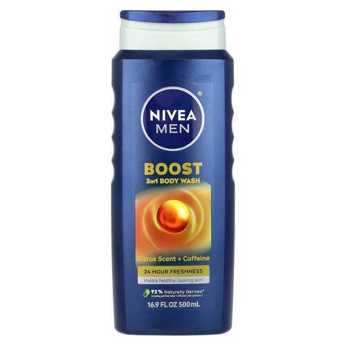 妮维雅,Men, Boost 3-In-1 Body Wash, Citrus Scent + Caffeine,