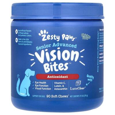 Zesty Paws,Senior Advanced, Vision Bites, For Dogs, Chicken,