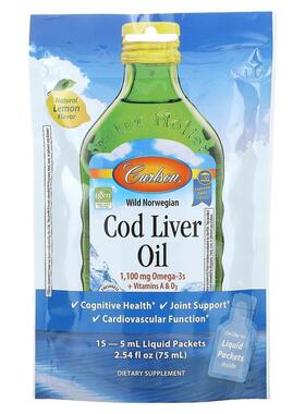 Carlson,Wild Norwegian Cod Liver Oil, Natural Lemon, 15 Liqu