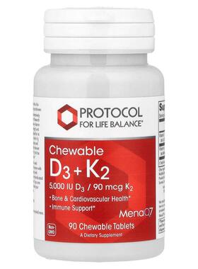 Protocol for Life Balance,Chewable D3 + K2, 90 Chewable Tabl