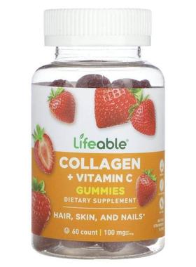 Lifeable,胶原蛋白 + 维生素 C 软糖，天然草莓味，50 毫克，60