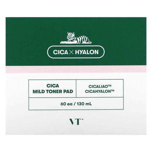VT Cosmetics,Cica Mild Toner Pad, 60 Pads, 130 ml
