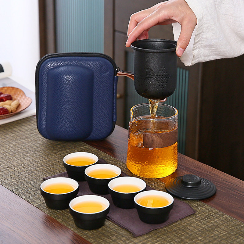 便携式旅行茶具一壶六杯玻璃户外随身套装陶瓷快客功夫泡茶壶茶杯图片