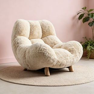 大屋简约蓬松感单人沙发布艺羊毛卷椅懒人沙发客厅沙发椅书报椅