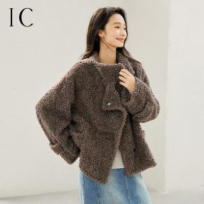 IC 休闲舒适牧羊卷仿毛短外套2026新款秋冬时尚高级感女上衣