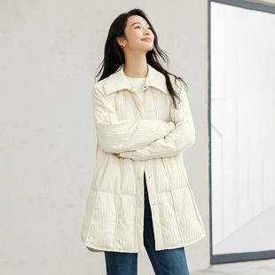 IC竖纹肌理感中长款衬衫式羽绒服女2026新款冬季宽松高级百搭外套