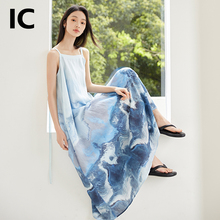 IC新中式水墨风吊带连衣裙女2024夏季新款中国风气质高级通勤裙子