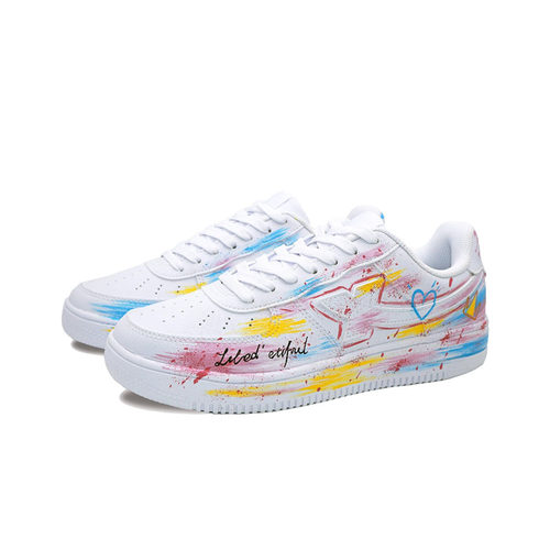 【定制球鞋】特步空军一号 炫彩涂鸦鸳鸯手绘泼墨低帮百搭板鞋