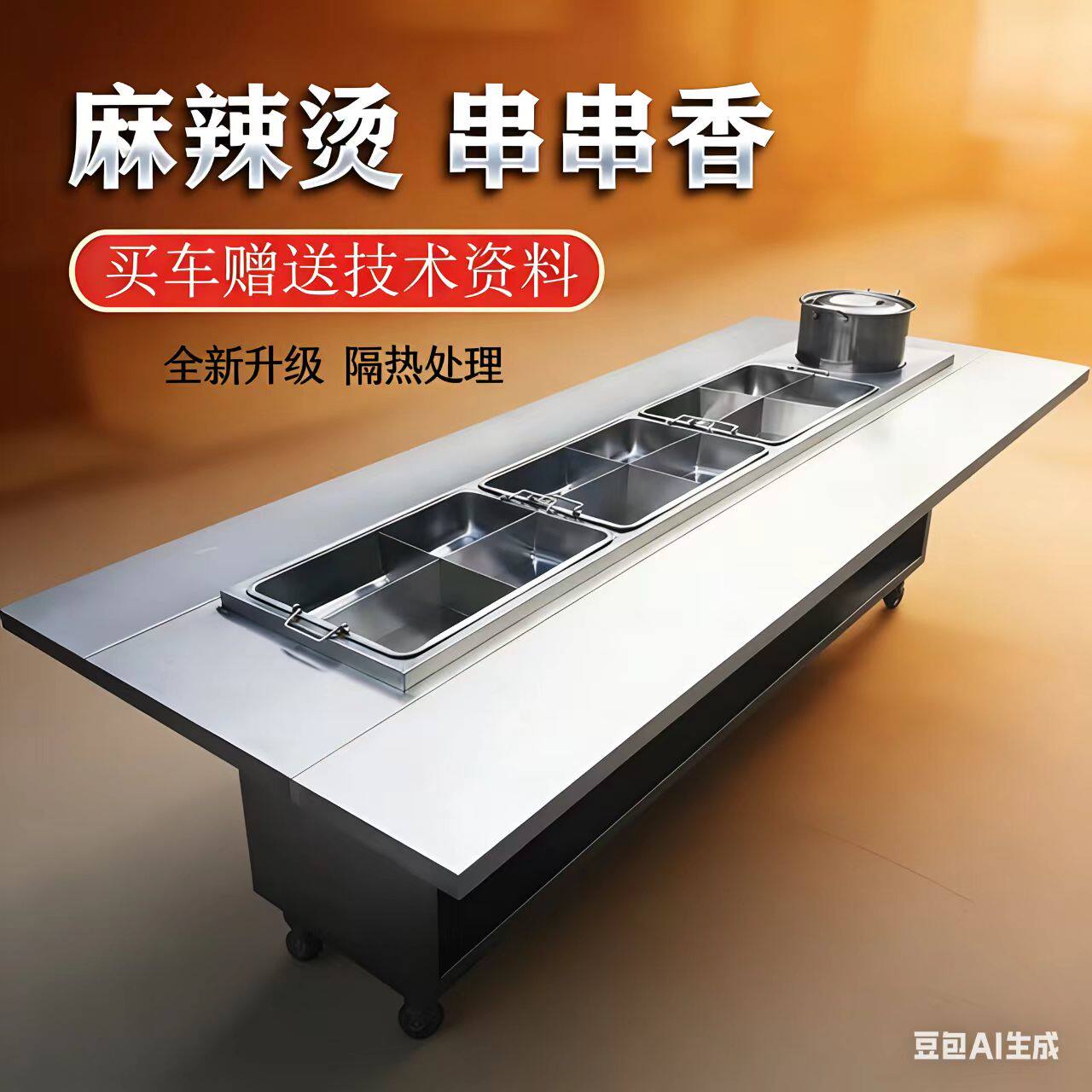 不锈钢商用麻辣烫围炉串串餐车