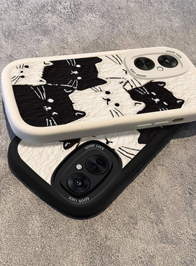 适用oppok11手机壳新款oppok10pro黑白猫咪k10活力版硅胶防摔k5/k1/k3可爱k9全包简约k9pro高级感k7x保护套