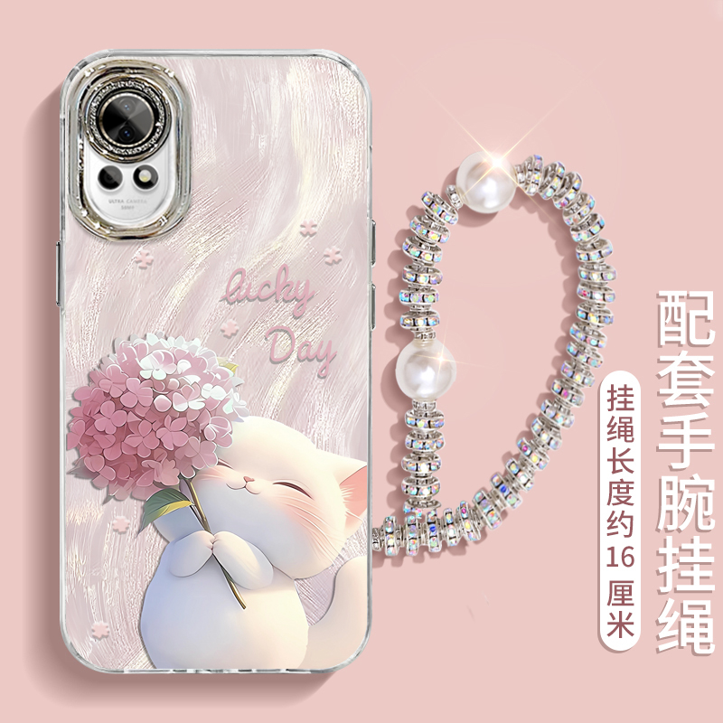 适用华为nova13手机壳新款huawei高级感12活力板绣球猫咪可爱11Pro专用10散热全包S9E防摔带挂绳支架保护套