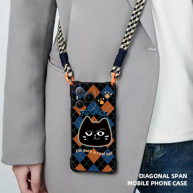 四角挂绳适用荣耀POWER手机壳新款高级honor酷酷猫GTPro全包畅玩60简约50小众ins风好看斜挎硅胶支架保护套