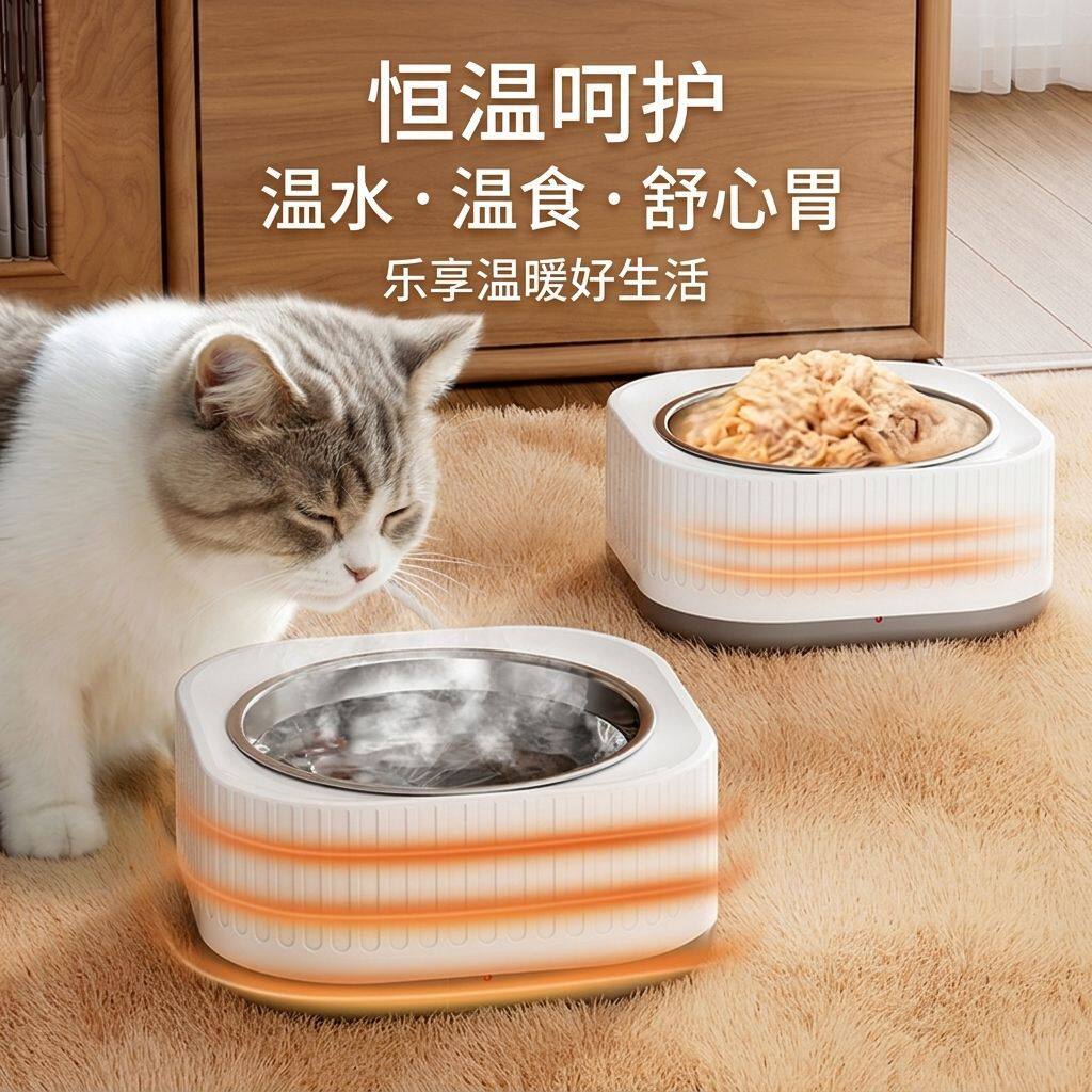 恒温猫碗猫咪恒温饮水机不锈钢碗狗狗温水器宠物水碗冬天加热猫碗