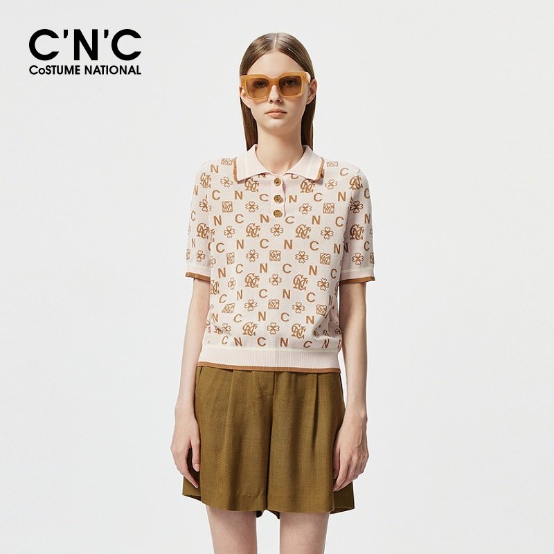 【100%纯棉】CNC女装夏装时尚老花设计POLO衫短袖针织T恤上衣