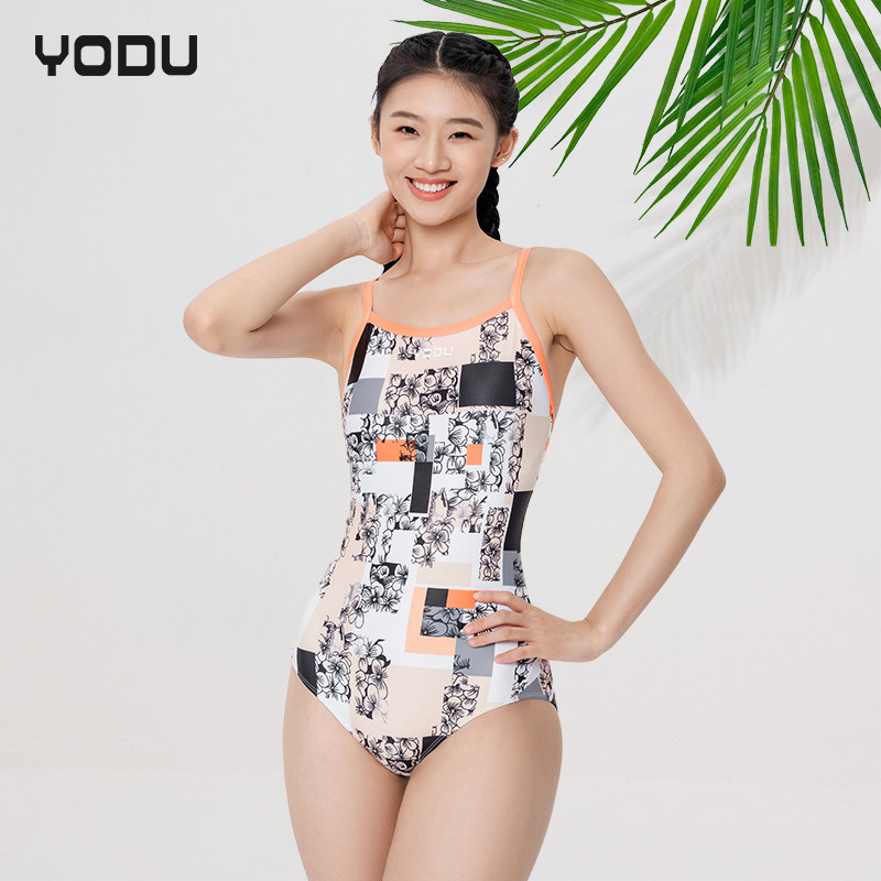 2023新款花色泳衣专业训练三角连体紧身泳衣性感美背交叉连体泳装