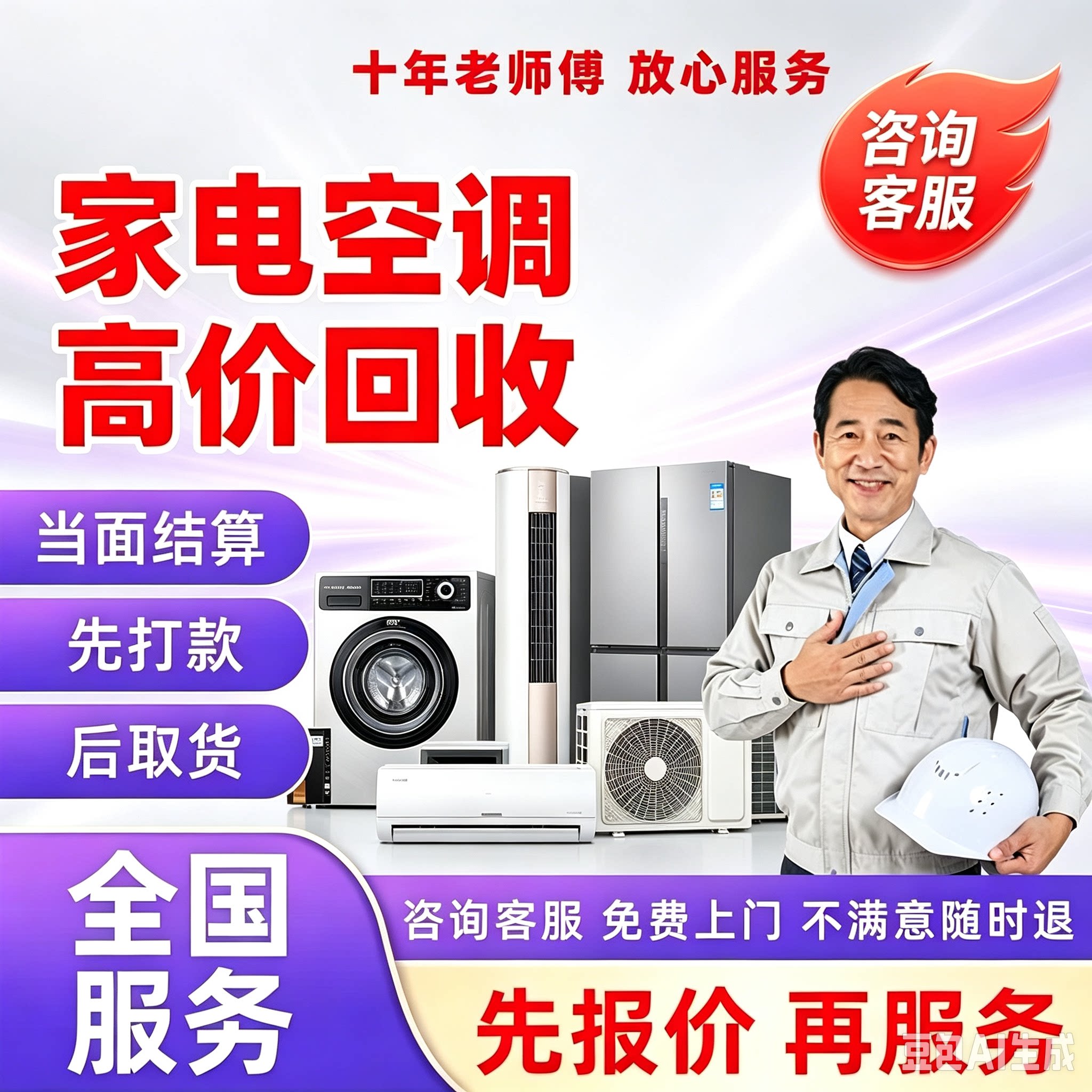 高价回收旧家电上门二手空调冰箱电视洗衣机热水器电动车回收服务