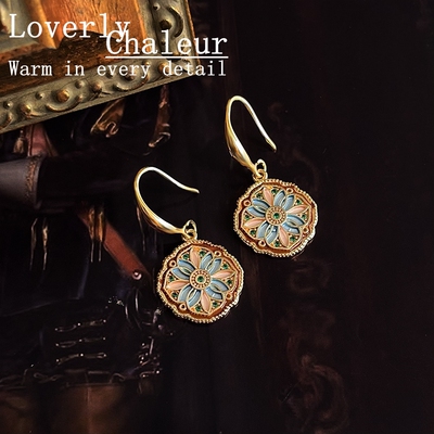 黄皮显白新中式珐琅彩莲花耳坠