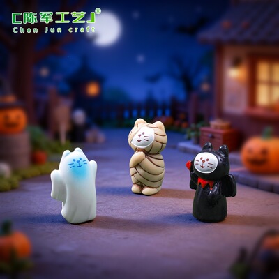万圣木乃伊恶魔猫咪公仔diy摆件