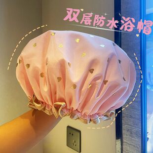 浴帽女防水洗澡双层加大加厚新款浴室帽子成人厨房防油烟头套通用