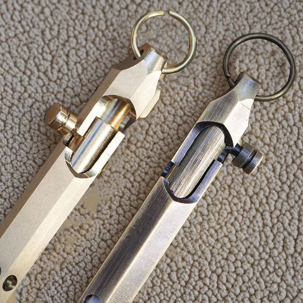 免费刻字复古六棱按动黄铜笔提拉减压圆珠笔玩具式枪笔孩子礼品