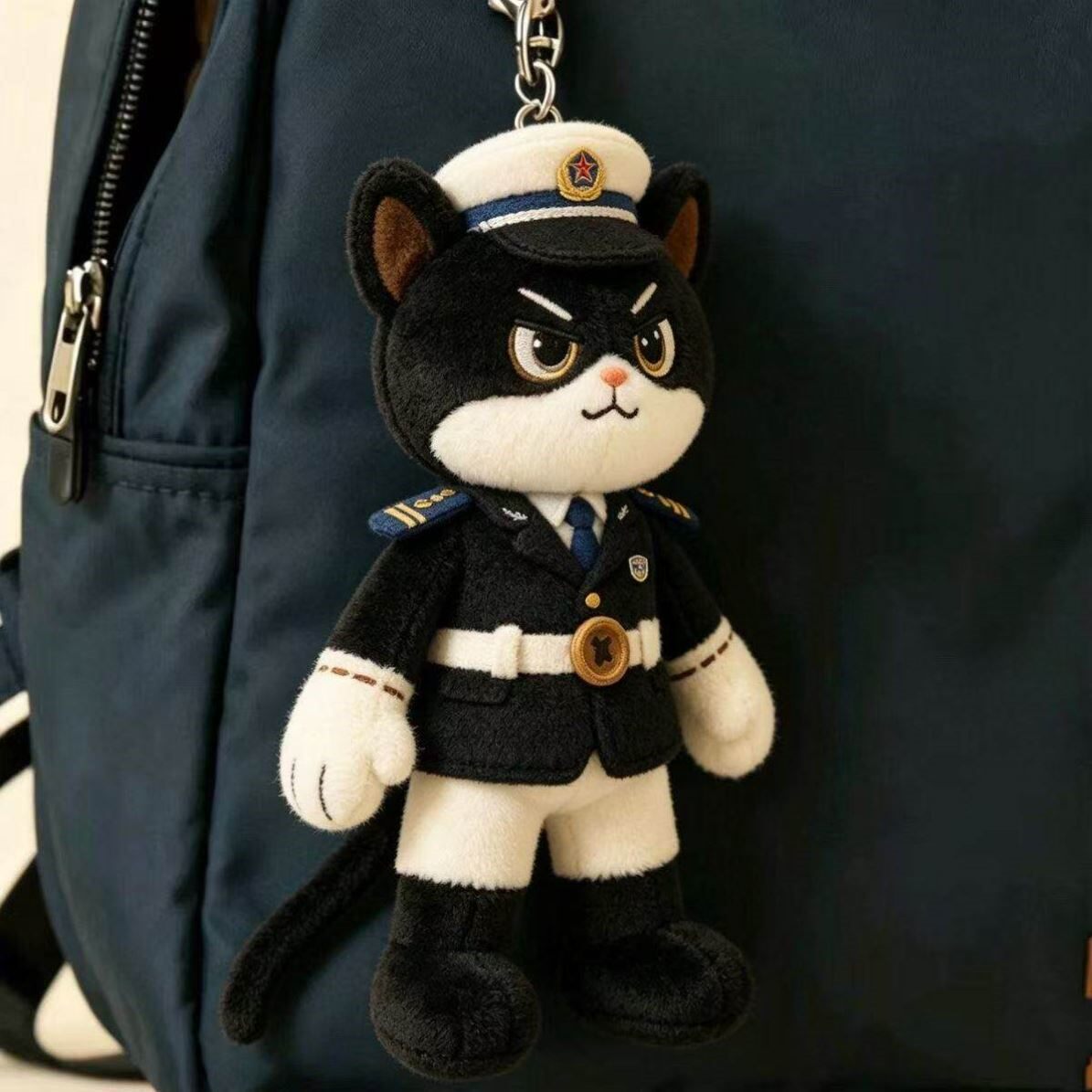 小红书同款新品黑猫警长一只耳毛绒玩偶钥匙扣书包包包挂饰礼物