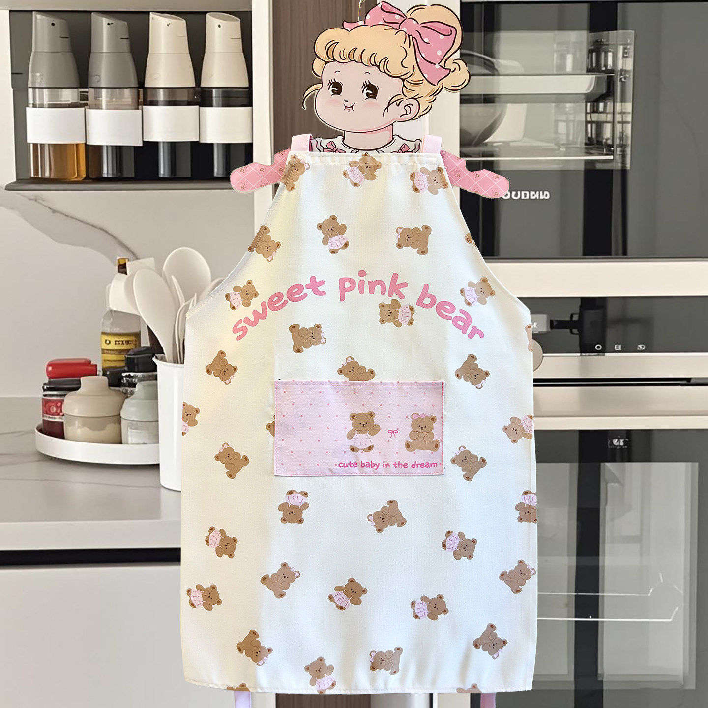 可爱围裙原创厨房家用做饭防水画画烘焙咖啡店少女卡通围腰工作服