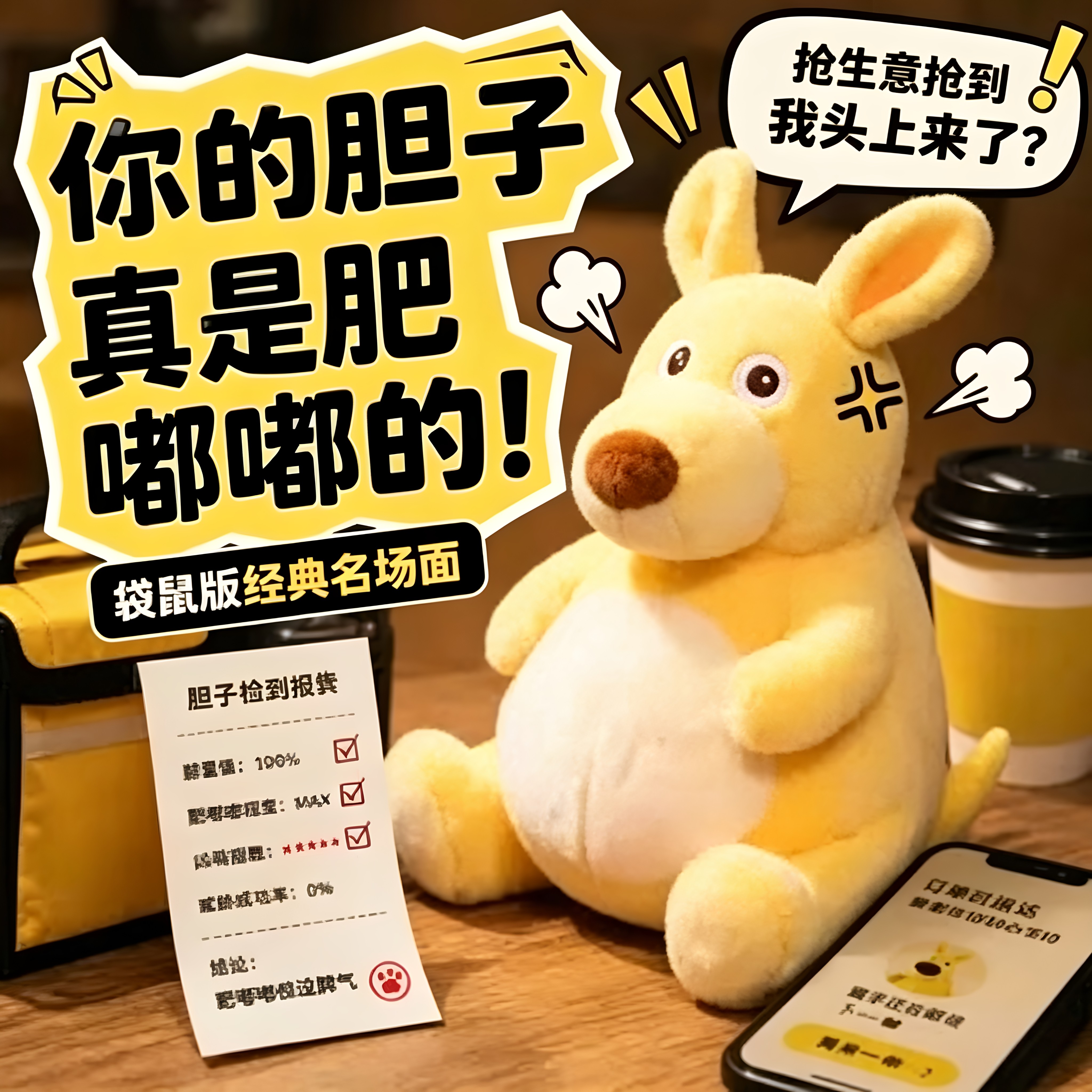 你的胆子真是肥嘟嘟黄色老鼠抽象毛绒玩偶包挂件袋鼠趣味公仔挂饰