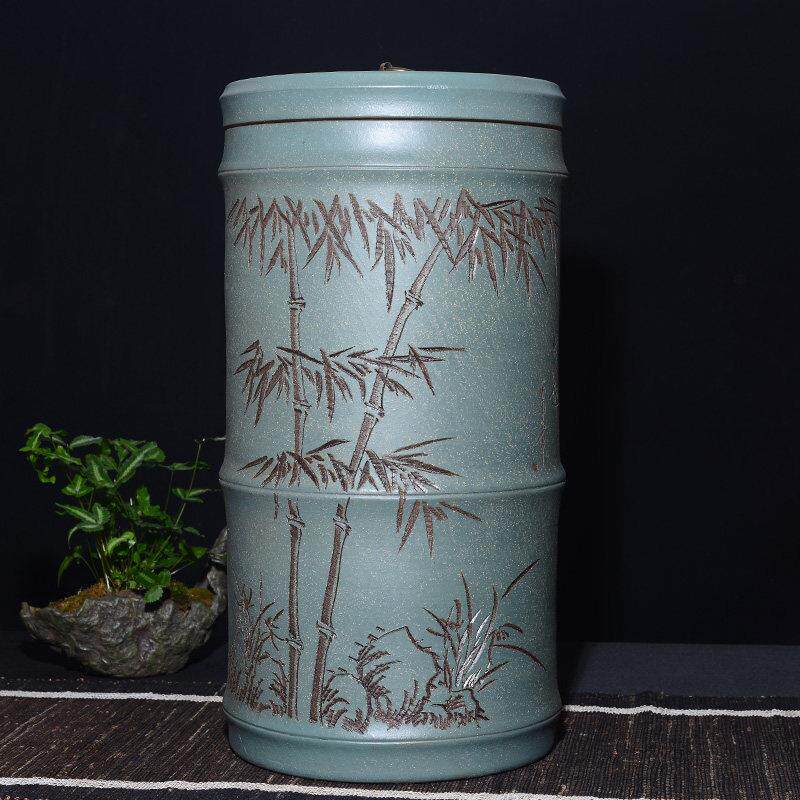 大号紫砂茶叶罐18饼手工普洱密封储存茶缸宜兴大尺码散茶密封陶罐