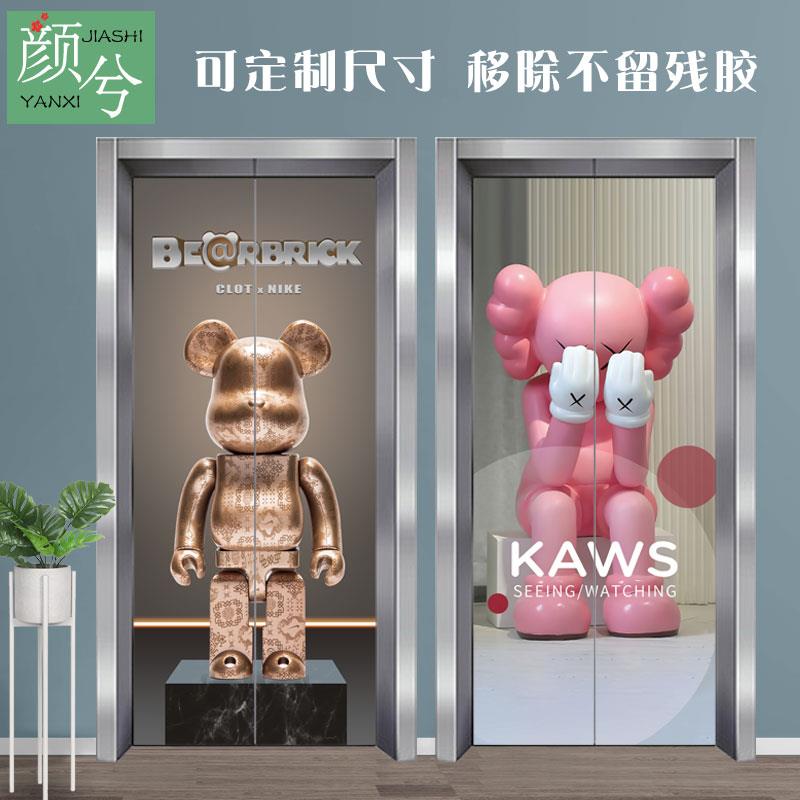 入户电梯门贴纸轻奢整张防水卧室旧门翻新移门改色遮丑电梯装饰画图片