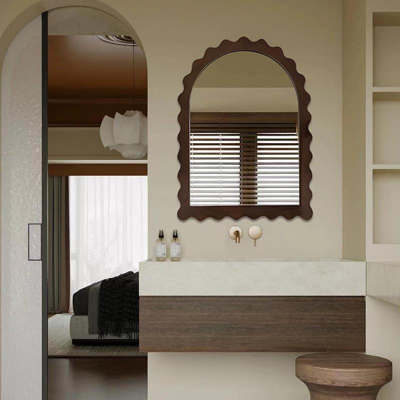 法式复古浴室镜化妆镜中古梳妆台镜子客厅玄关装饰镜干湿区洗漱镜