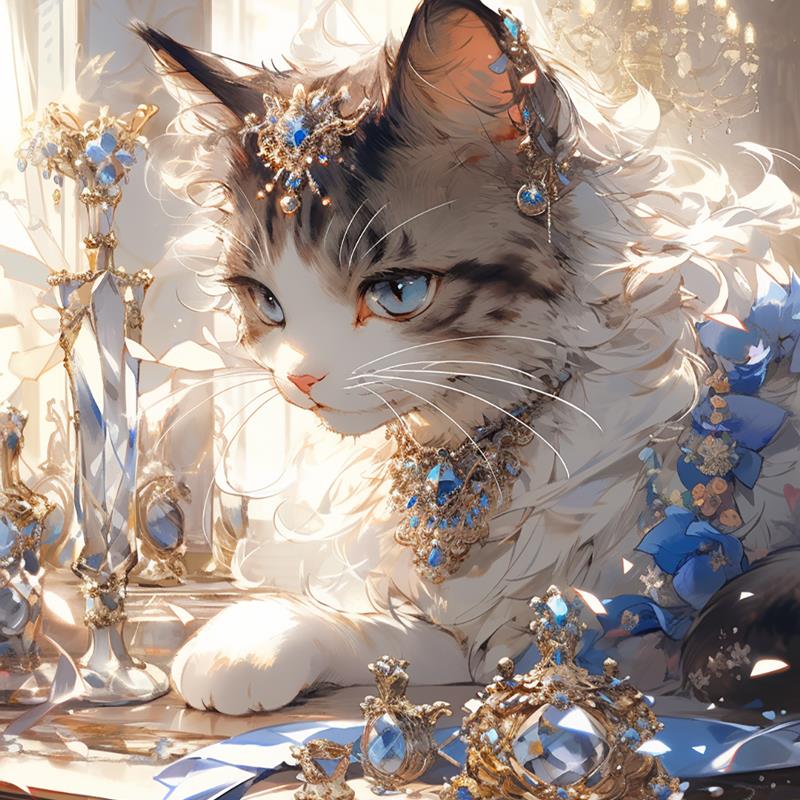 珠光宝气钻石画新款可爱猫咪儿童卧室满钻点十字绣小幅简单砖石秀