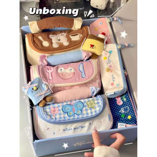 马卡龙撞色ins笔袋高颜值学生文具可爱收纳包化妆包便携手提包