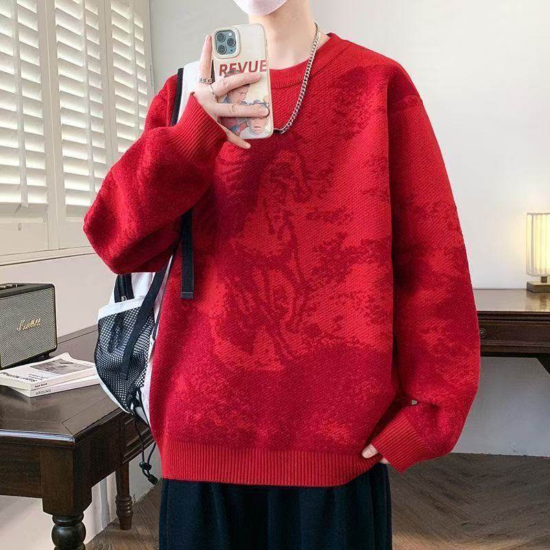 2026款本命年红色毛衣男轻奢潮牌马年刺绣百搭情侣针织圆领上衣潮,男装,针织衫/毛衣,淘宝优惠券,粉丝福利购,淘宝优惠卷