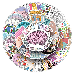 100张心理健康励志治愈文字英文单词贴纸抑郁狂躁安慰语句卡通防水装饰自行车笔记本电脑旅行箱手账平板贴纸