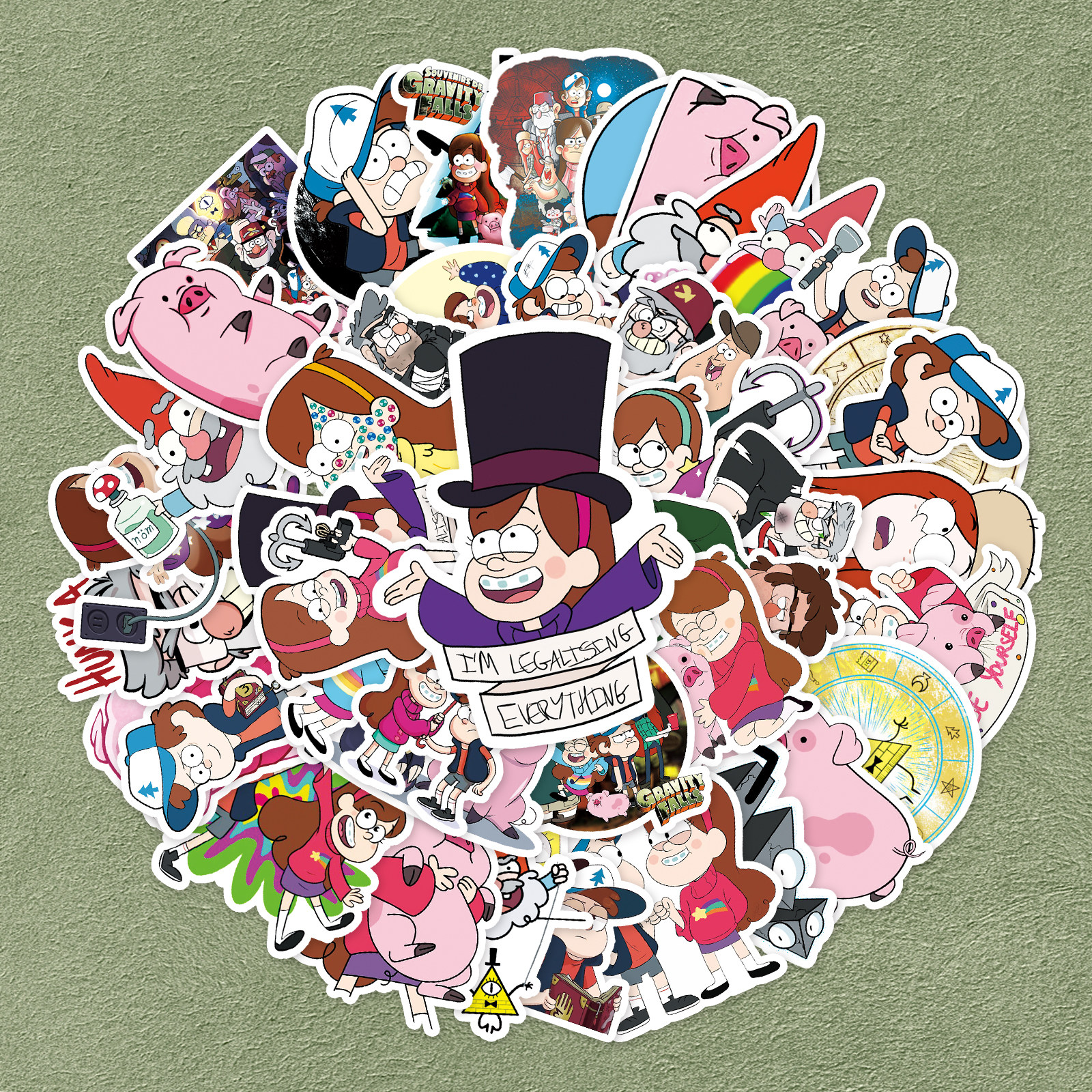 100张怪诞小镇贴纸自行车笔记本电脑手机旅行箱平板相框汽车滑板装饰卡通欧美动画梅宝人物涂鸦个性防水贴画