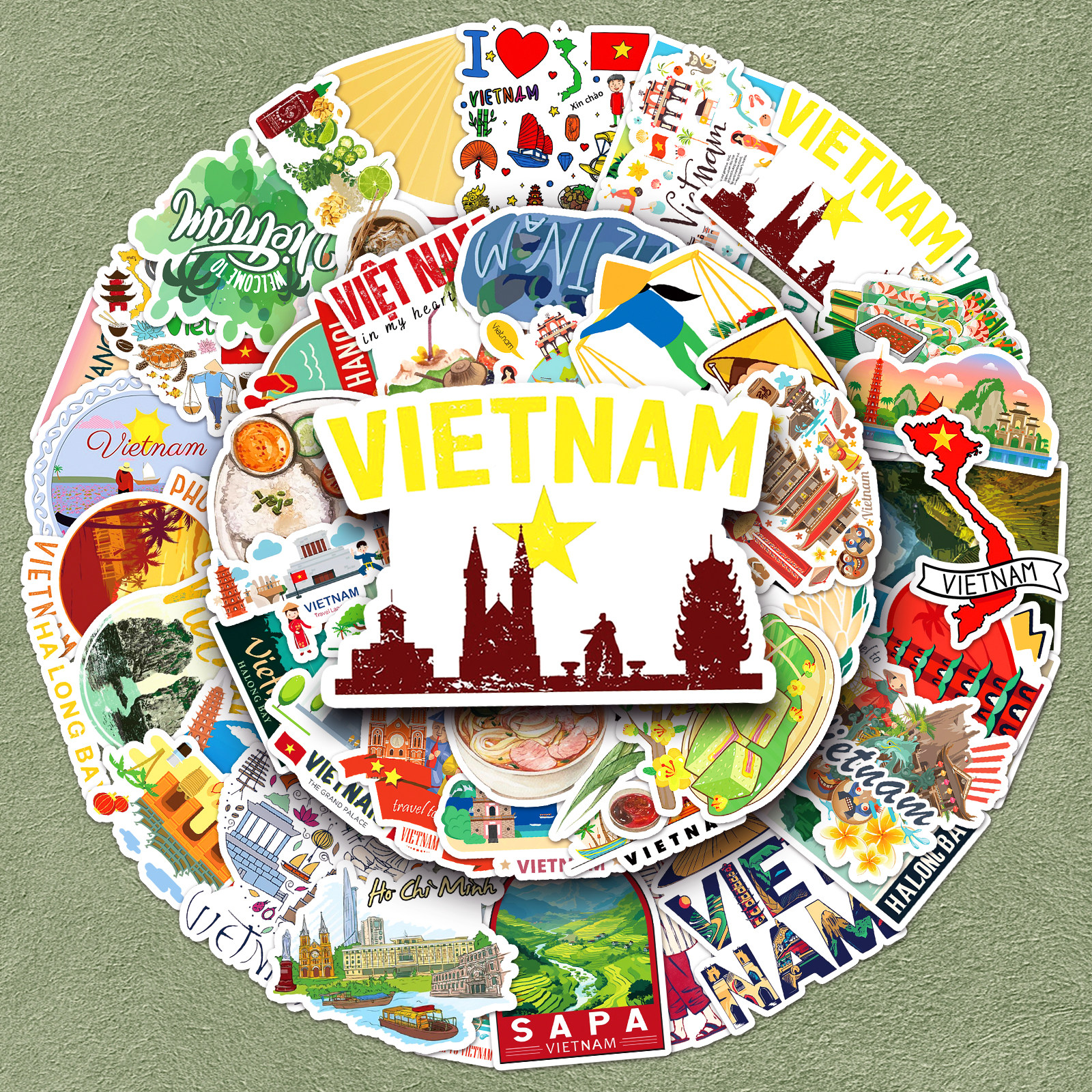 100张越南贴纸户外风景国家创意风俗建筑DIY彩绘卡通高清印刷周