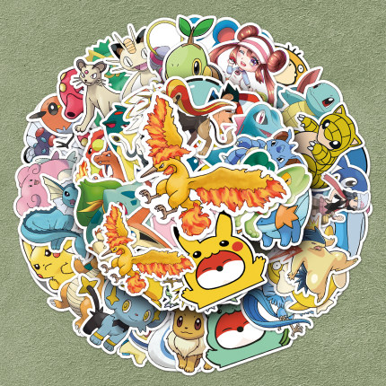 100张宠物小精灵神奇宝贝可爱卡通宝可梦儿童贴画防水装饰笔记本电脑旅行箱手机水杯汽车摩托车水杯手账贴纸