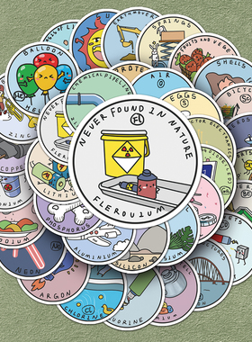 118张元素周期表贴纸行李箱平板手机水杯头盔吉他装饰卡通化学知识Q版可爱文字防水涂鸦原创手绘个性创意贴画