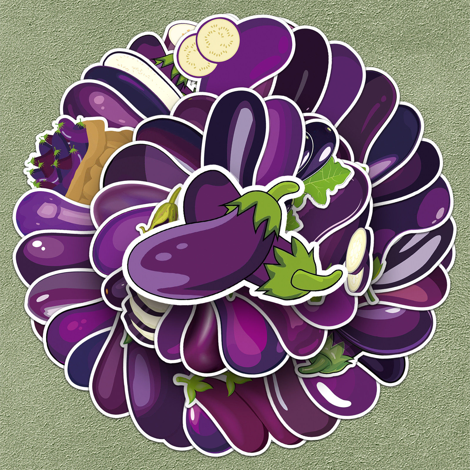 50张茄子贴纸创意卡通潮流个性彩绘涂鸦蔬菜水果防水装饰手机电脑