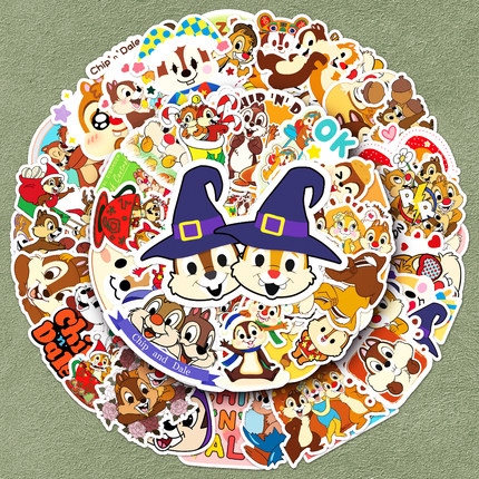 100张动画奇奇和蒂蒂贴纸花栗鼠卡通涂鸦儿童玩具文具水杯diy装饰行李箱笔记本电脑手机平板相册pvc防水贴画