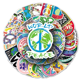 100张祈祷世界和平卡通贴纸爱与和平标语创意文字个性涂鸦防水装饰手帐水杯笔记本电脑行李箱日记本平板手机