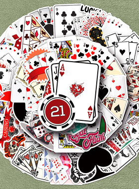100张扑克牌潮流炫酷贴纸poker个性DIY素材可滴胶独立裁切彩绘涂鸦防水装饰笔记本电脑水杯相册文具手机贴纸