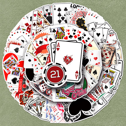 100张扑克牌潮流炫酷贴纸poker个性DIY素材可滴胶独立裁切彩绘涂鸦防水装饰笔记本电脑水杯相册文具手机贴纸