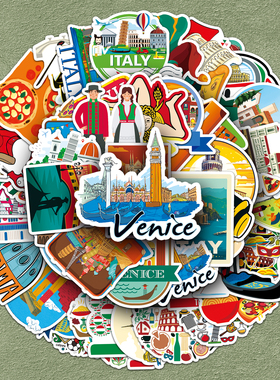 100张意大利Italy贴纸欧洲南部国家罗马城市地标建筑人文地理艺术创意卡通diy涂鸦手机壳记本电脑行李箱贴画