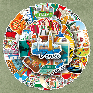 100张意大利Italy贴纸欧洲南部国家罗马城市地标建筑人文地理艺术创意卡通diy涂鸦手机壳记本电脑行李箱贴画
