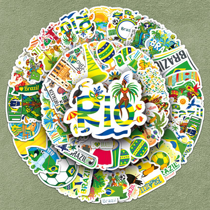 100张巴西南美洲贴纸热带雨林葡萄语国家ins风个性排球足球趣味卡通涂鸦手机笔记本电脑行李箱装饰手账本贴纸